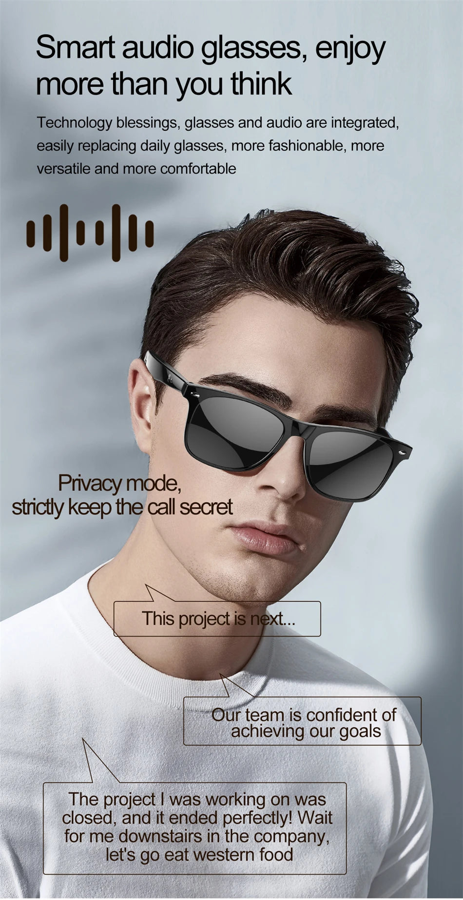 2025 New Smart Glasses Men Multiple Language Al Intelligent Translation Anti-blue Lens Wireless Call Voice Assistant Glasses Man