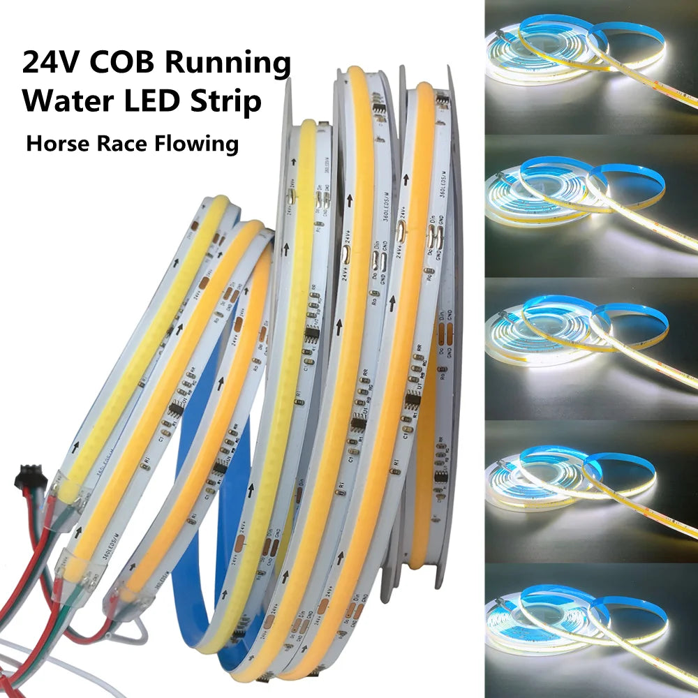 WS2811 COB Running Water Flowing LED Strip Light Horse Race Chasing Tape Wireless Remote Controller DC24V Power 20M 10M Full Set