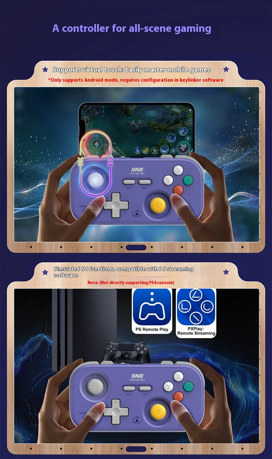 IINE Pocket Mini Controller Palm-Sized Gamepads 1000hz Hall Joystick Short Video Remote Control Suitable for NS2 Android iPhone