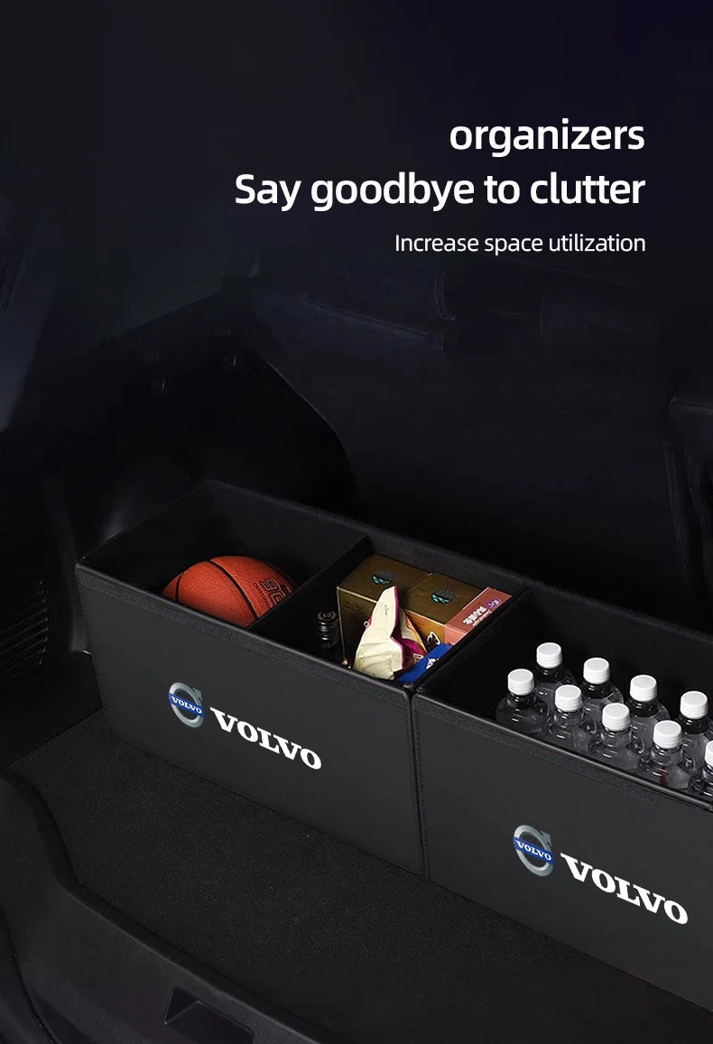 Quality Leather Car Organizer Foldable Auto Trunk Storage Box For Volvo ES90 EC40 EX40 EM90 XC90 V90 V60 XC60 V40 S80 S60 S90 C4