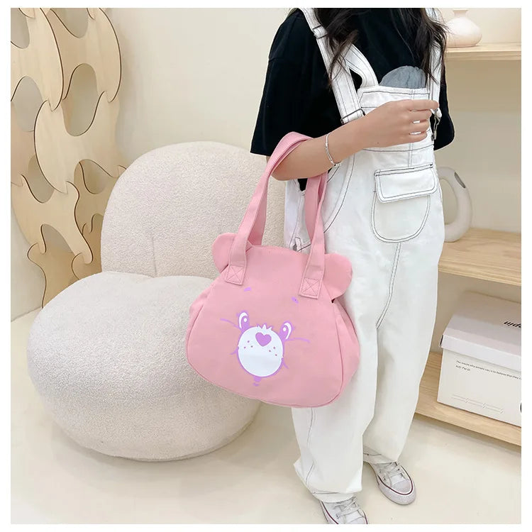 Personalised Tote Bag for Women, Girls Student Custom Your Name Canvas Shoulder Bag, Cute Bear Crossbody Hand Bags, Casual Tote