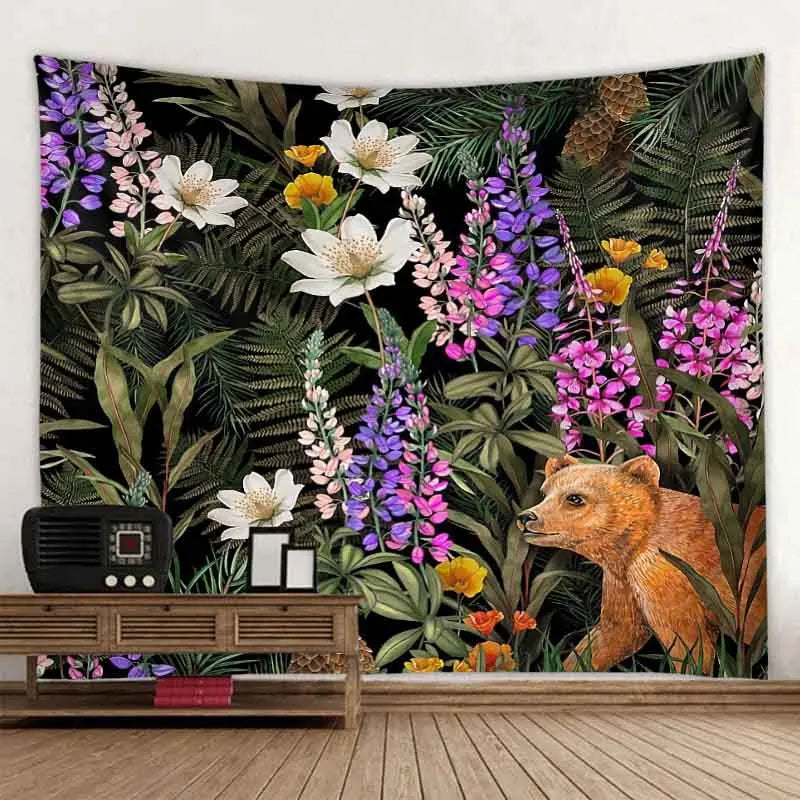 Psychedelic Animals Tapestry Wall Hanging Retro Tropical Plants Background Cloth Boho Hippie Kawaii Home Decor Yoga Mat Sheets