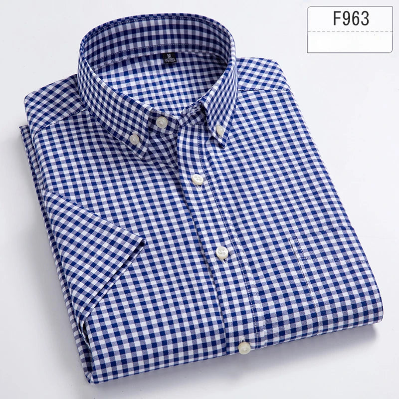 New in shirt hight qulity100%cotton summer short sleeve shirts for men slim fit shirt thin plaid houndstooth soft office clothes