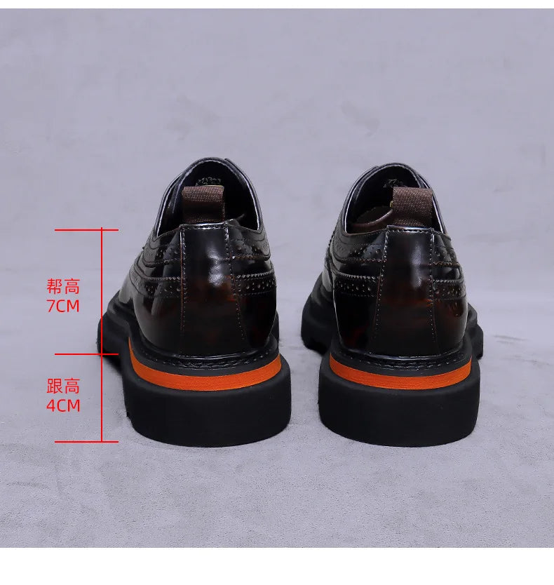 Men's Brogue Platform Oxford Shoes Genuine Leather Thick Sole Formal Dress Shoes for Men Business Casual Lace Up Luxury Oxfords