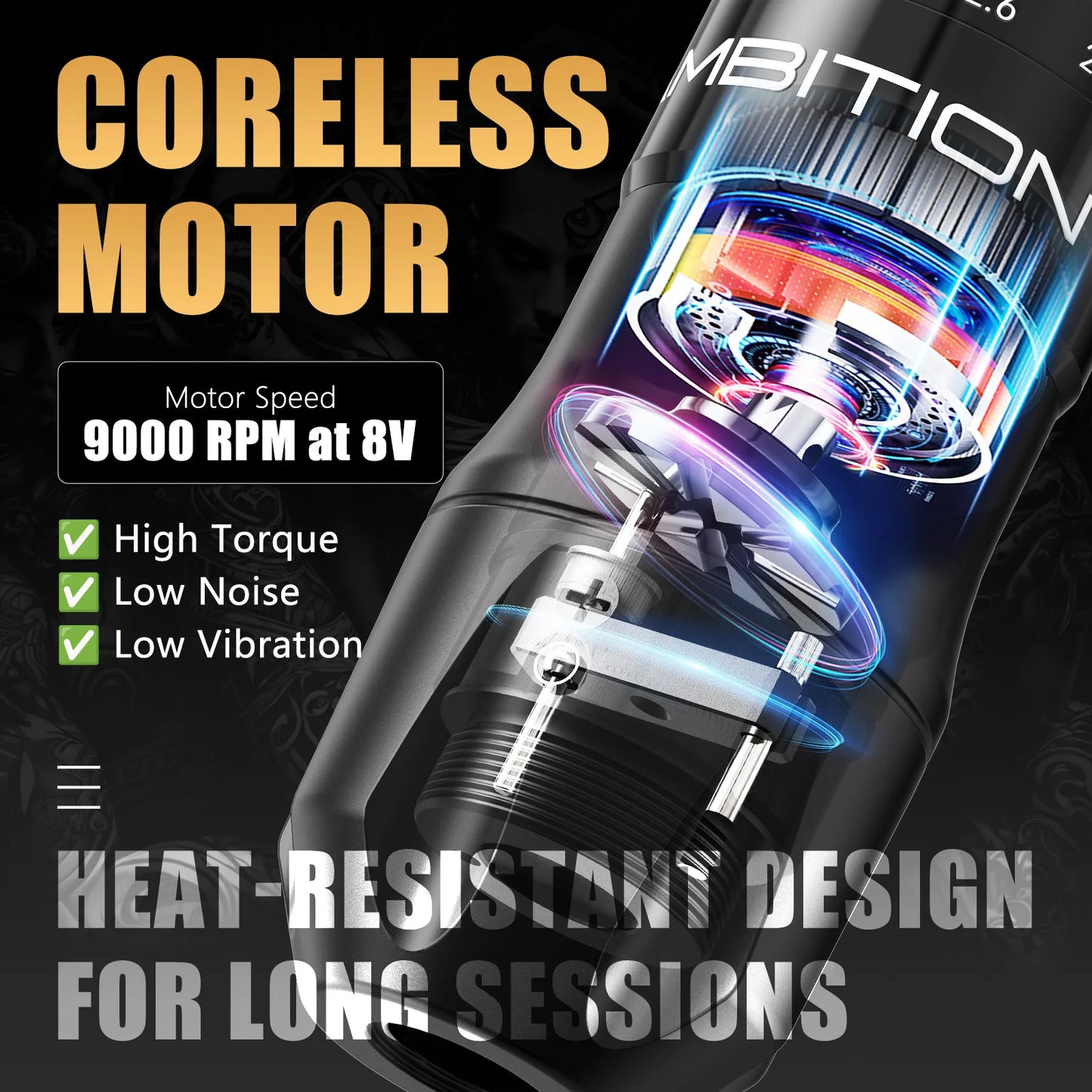 Ambition C2 Kit Wireless Tattoo Machine Pen 7 Adjustable Stroke Coreless Motor 1600mAh Battery Makeup Microplasty Pen For Tattoo