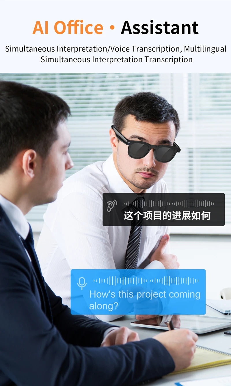 800W Pixel Intelligent Glasses AI HD Shooting Video Recording Voice Call Translation Glasses Two Replaceable Eyeglass Lenses