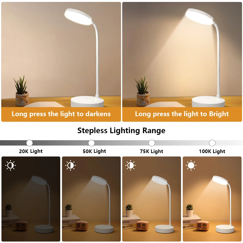 Dual Head Clip Table Lamp LED Rechargeable Eye Protection Desk Lamp Flexible Dimmable Night Lamp For Children Study Kids Reading