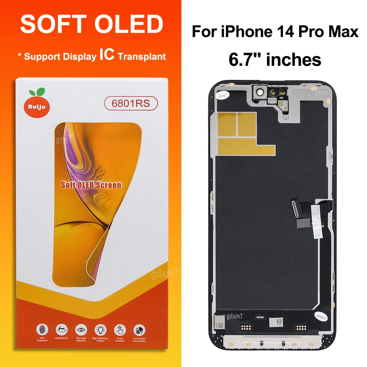 RJ Series SOFT OLED For iPhone 13 14 15 16 17 Pro Max Plus LCD Display Touch Screen Digitizer Assembly Replacement