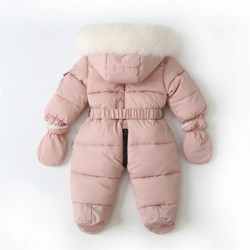 Winter Newborn Baby Jumpsuit Thicken Baby Clothes Plus Velvet Warm Baby Rompers With Gloves Hooded Infant Snowsuit Clothing