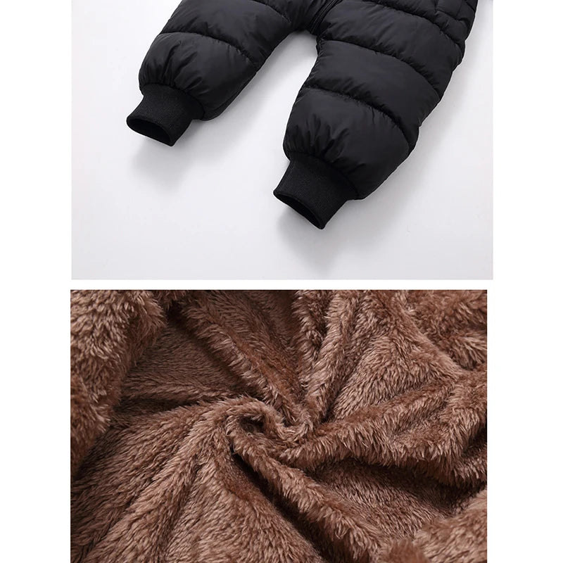 Autumn Winter Newborn Boys Girls Rompers Fleece-lined Zipper Keep Warm Hooded Bodysuits For Baby Kids Children Birthday Present
