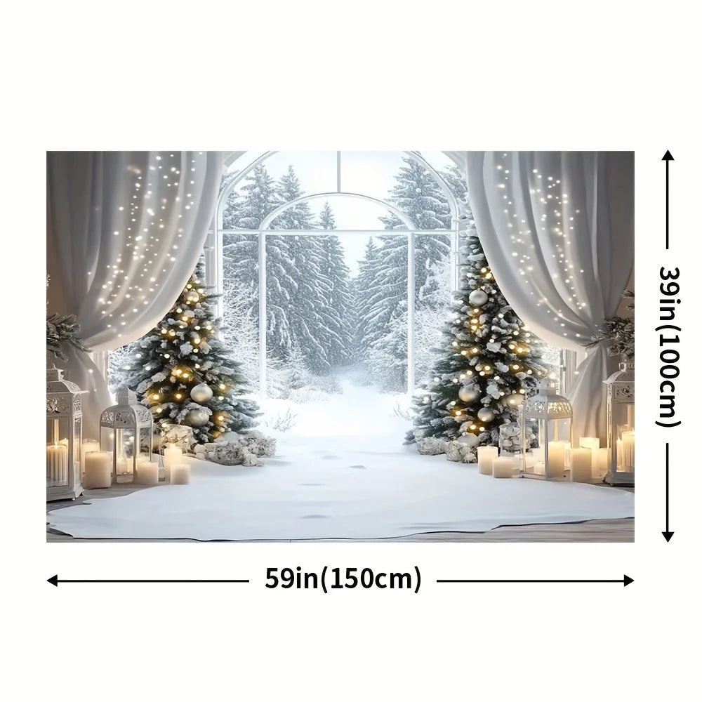 1 piece farmhouse style winter background with snowy forest scene and few feathers, suitable for outdoor decoration