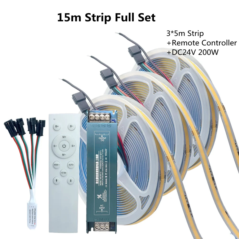 WS2811 COB Running Water Flowing LED Strip Light Horse Race Chasing Tape Wireless Remote Controller DC24V Power 20M 10M Full Set