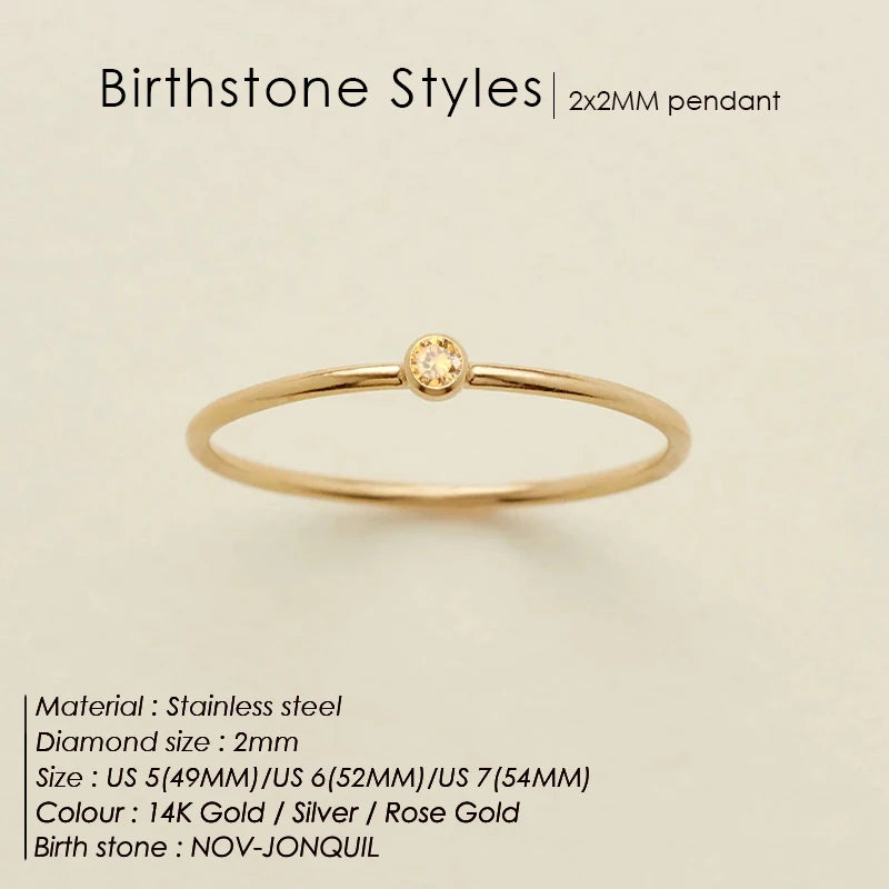 14K Gold Plated Stainless Steel Birthstone Ring for Women Tiny Thin Stacking Ring Colorful Zircon Crystal Aesthetic Jewelry Gift