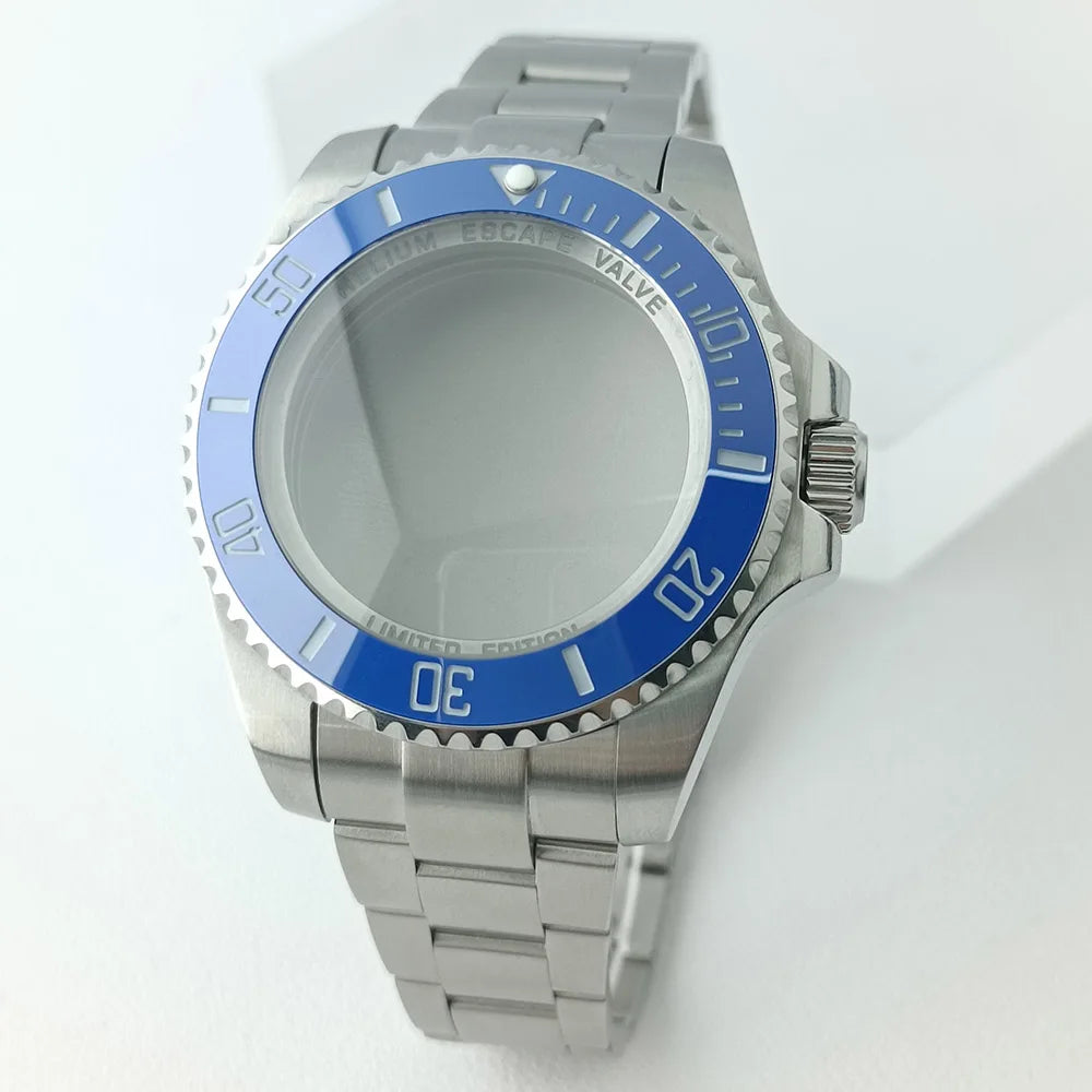 44MM Ceramic Bezel Case Silver SEA Big DEEP Homage Sapphire Crystal Watch Case Stainless 21MM Watch Strap Fit NH35 NH36 Movement