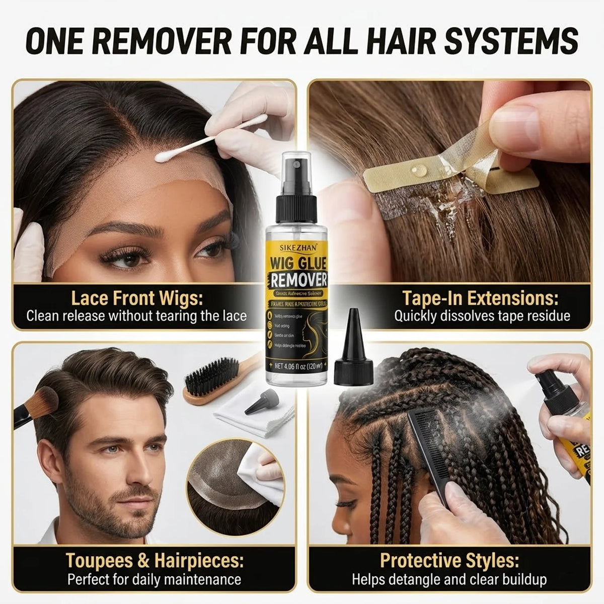 SIKEZHAN 120ml Wig Glue Remover Gentle Citrus Lace Adhesive Solvent Spray with Precision Tip for Toupee Hair Extension Tape