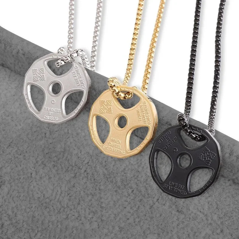 Steel Dumbbell Weight Necklace, Gym Jewelry for Men & Women, Punk Fitness Pendant, Workout Gift for Lifters