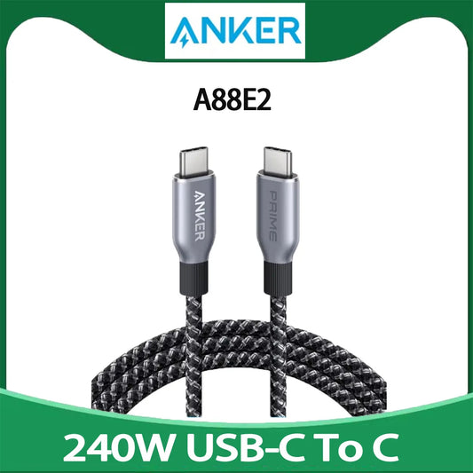 New Anker Prime USB C to USB C Cable, 240W 6 ft Fast Charging USB C Cable, Upcycled-Braided Nylon with 100-Year Bend Durability