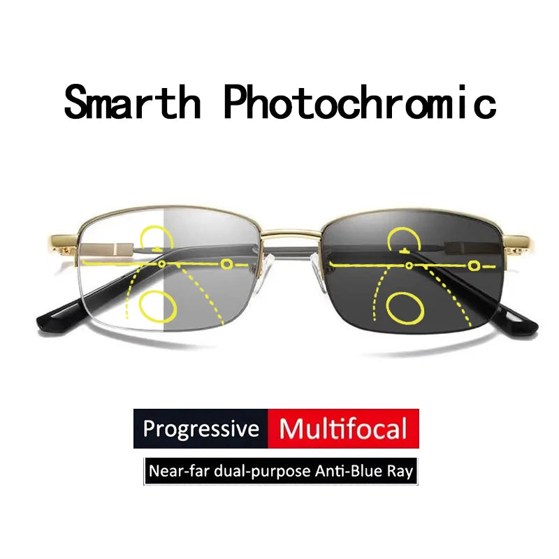 Color-changing Near And Far Use Dual-function Reading Glasses, Progressive Multifocal Smart Zoom Memory Anti-blue Light1832
