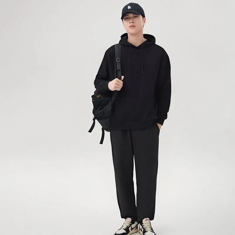2026 Men's New Straight-Leg Casual Suit Trendy Hooded Sweatshirt and Sweatpants Loose Fit Versatile Casual Autumn Sports Suit