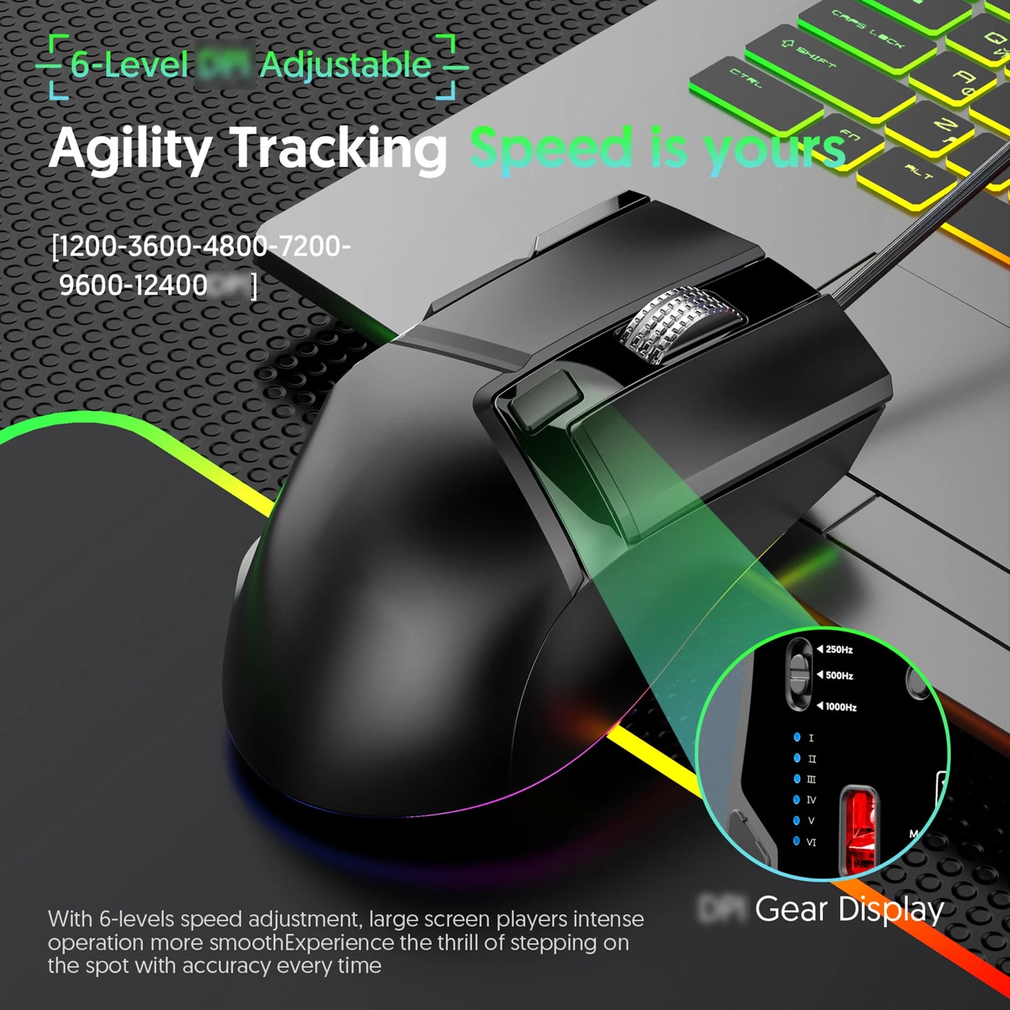 RGB Wired Gaming Mouse 7 Lighting Modes Dual Scroll Wheels Macro Programmable 1200-12400 DPI Ergonomic Design for PC Gamer