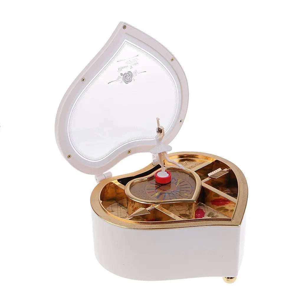 Heart Shape Dancing Ballerina Music Box PLastic Jewellery Box  Carousel Hand Crank Music Box Mechanism Gift For Valentine's Day
