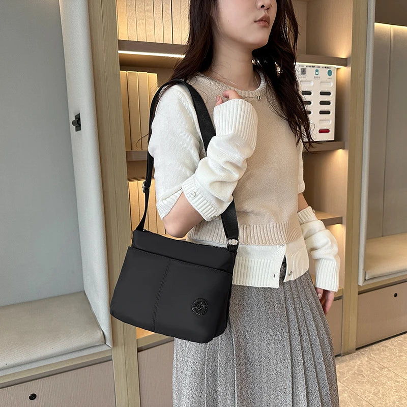 Women Crossbody Bag Multi-Pocket Organizer Lightweight Nylon Wide Strap Messenger Purse Commute Travel Outdoor Solid Minimalist