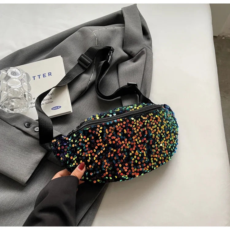 Light Luxury Zipper Fashion Women's Crossbody Bags New Best-selling Sweet Sequin Design Ladies Waist Packs Bolsas Femininas