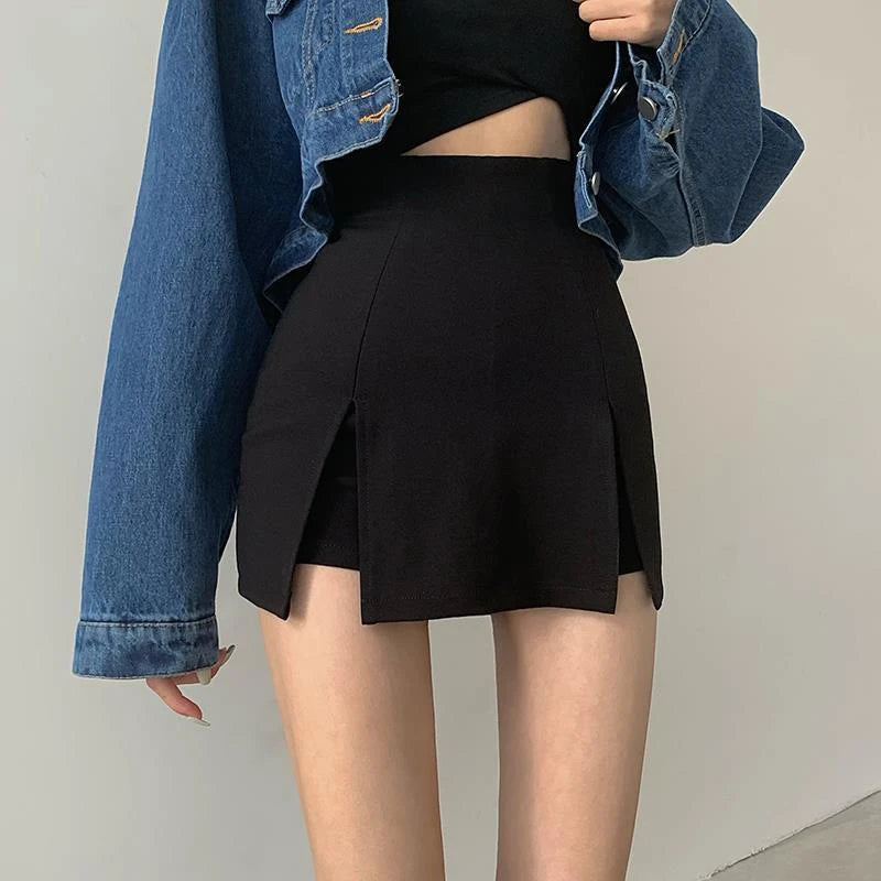 Sexy Split Shorts Skirt Women's Office Ladies Suit Skirt Summer New Black Mini A-line Pants Skirt High Waist Wide Leg Shorts