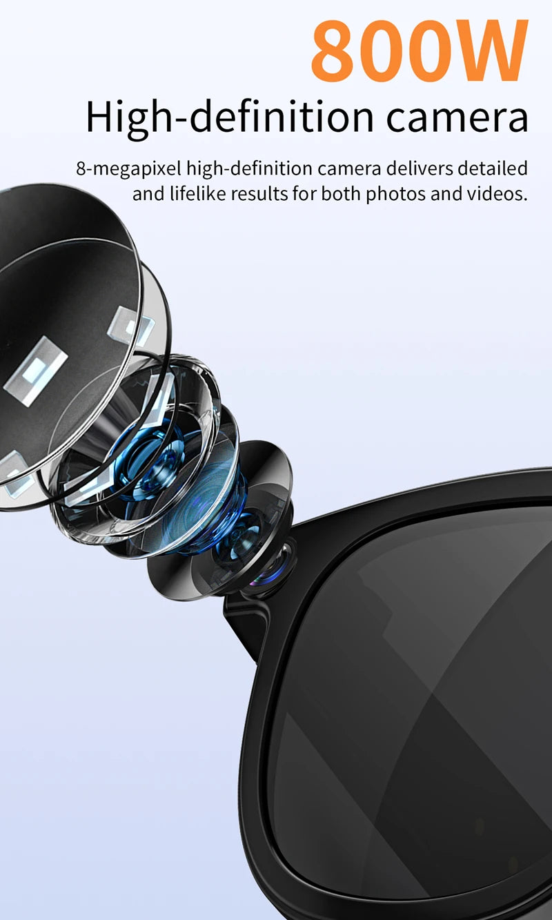 800W Pixel Intelligent Glasses AI HD Shooting Video Recording Voice Call Translation Glasses Two Replaceable Eyeglass Lenses