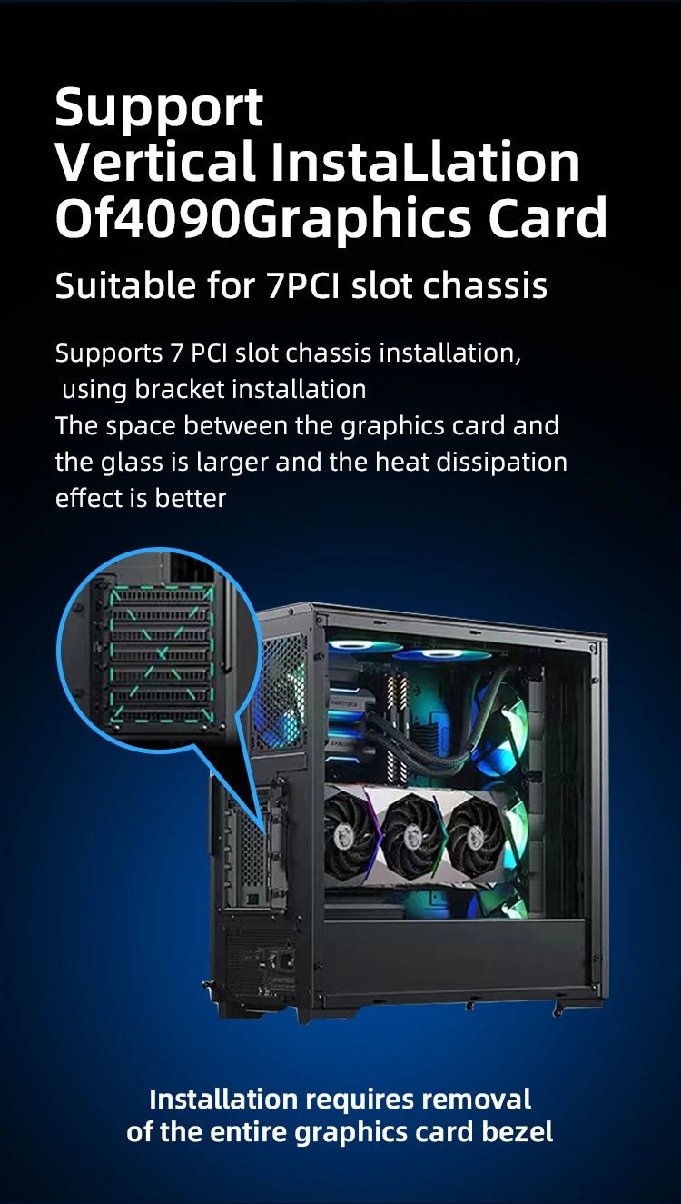 Teucer Vertical GPU Mounting Bracket PC Graphics Card Holder PCI-E 3.0/4.0 x16 Anti-interference Flexible 90° Extension Cable