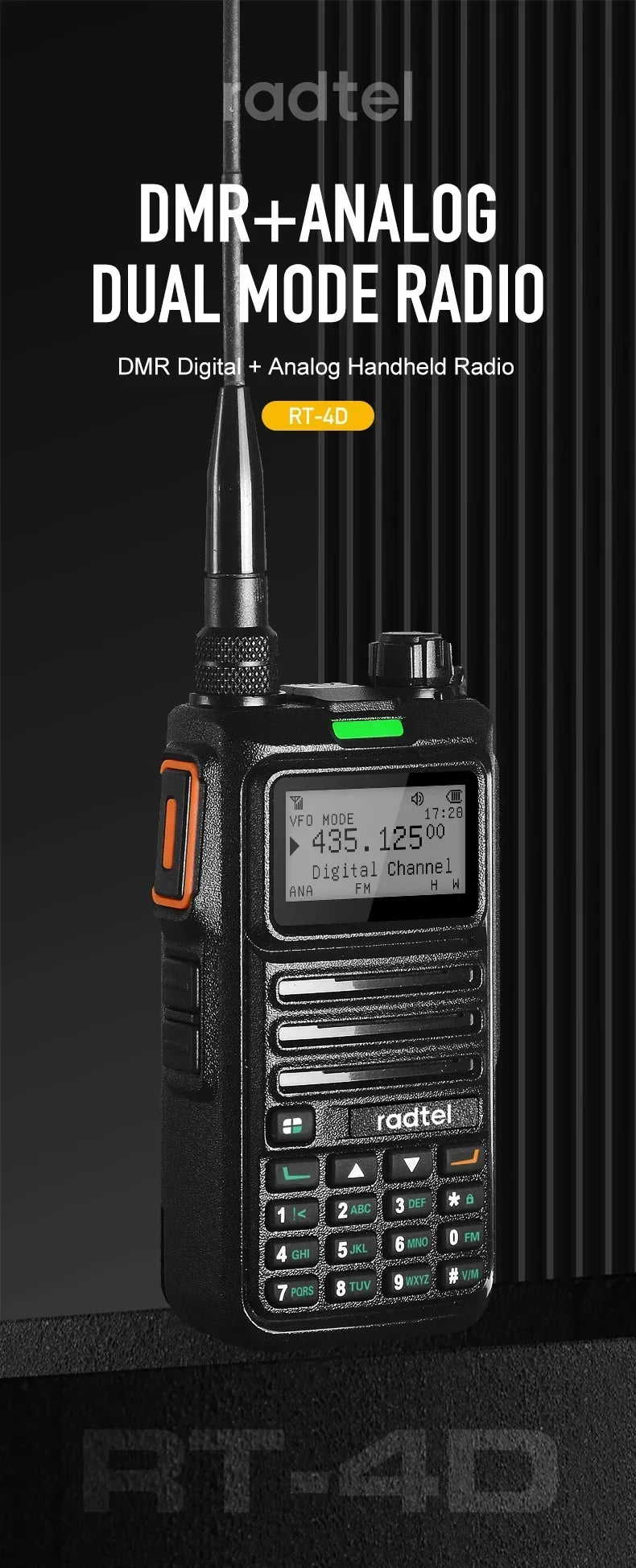 Radtel RT-4D DMR Radio Digital Walkie Talkie Dual Mode Analog Two Way Radio Dual Time Slot Ham Radio 1024 Channels