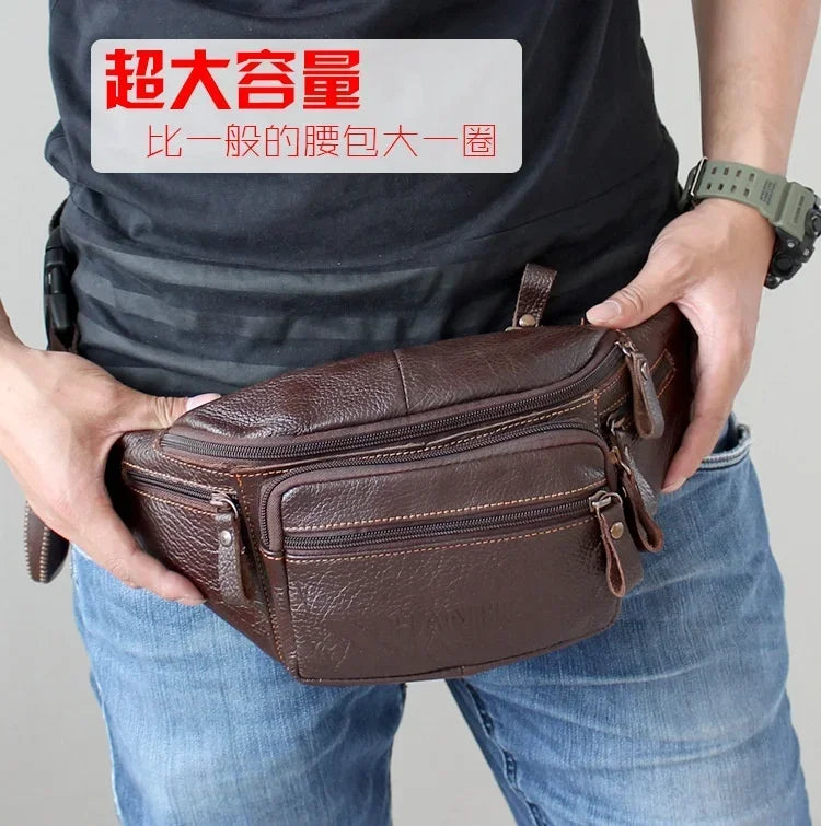 Genuine Cowhide Leather Waist Bag Men Funny Pack Belt bag Phone Pouch Multiple Pockets Hiking Running And Cycling fanny pack 가방
