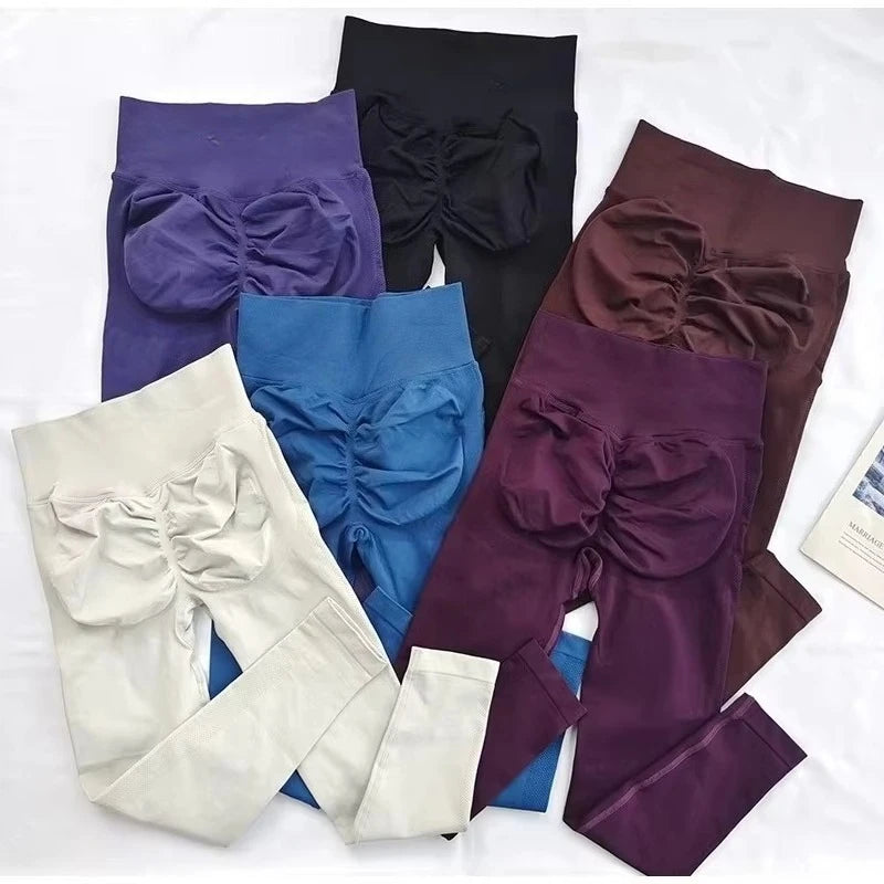 Leggings with Logo Scrunch Seamless Yoga Women Legging Gym Sports Pants Low Ribbed Band High Stretch Fitness Tights Pant