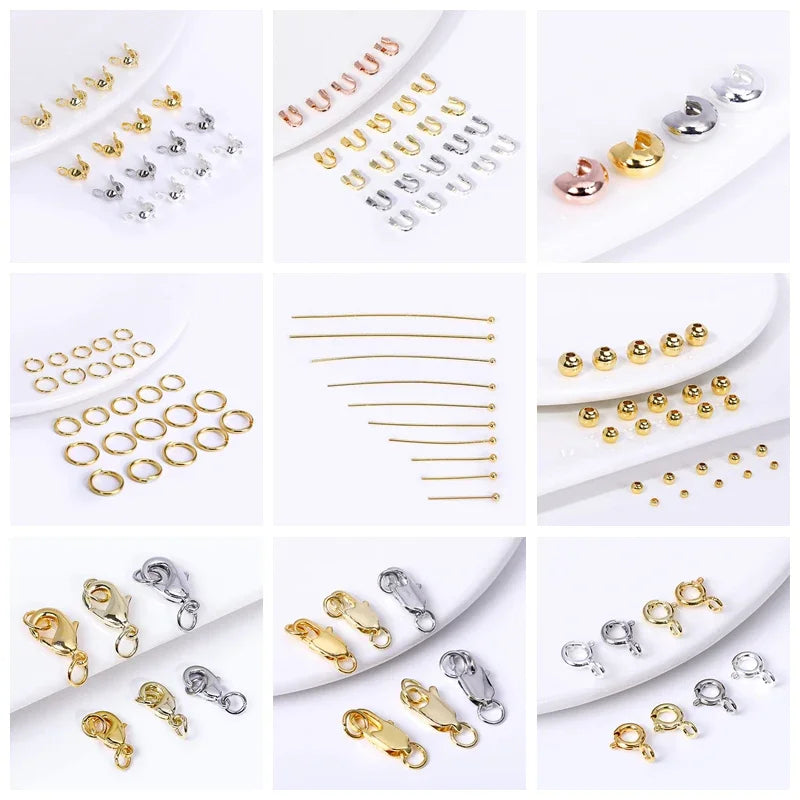 18K Gold Plated Brass Stripe Crimp End Beads Stopper Open Crimp Beads Covers DIY Handmade Crafts Accessories For Jewelry