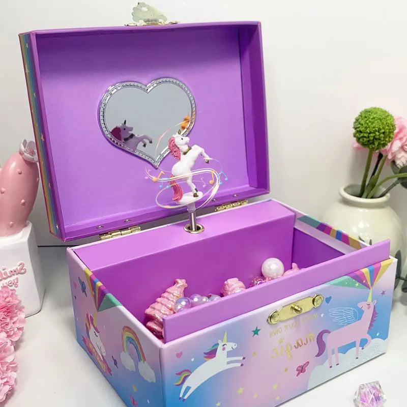 Unicorn Clockwork Music Box Jewelry Storage Box Desk Organizer Cute Little Girl Gift Ring/Necklace/Bracelet/Earring Storage Case