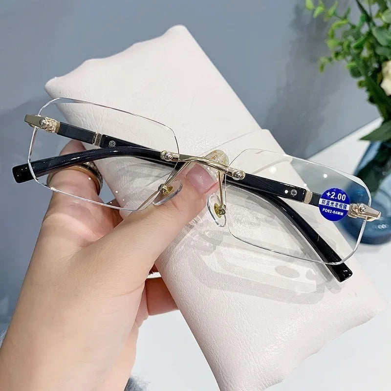 Rimless Frame Reading Glass for Men and Women with Grade +100°~+400°