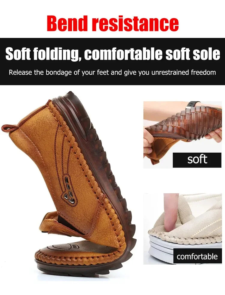 Men's Leather Shoes Casual Shoes Slip On Soft Leather Soft Sole Breathable Shoes Fashionable Textured Soft Leather-Shoes