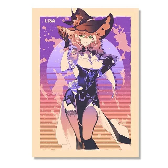 Genshin Game Retro Canvas Poster Ganyu Hu Tao Game  Wall Hanging Painting Anime Wall Art Pictures and Print for Home Room Decor