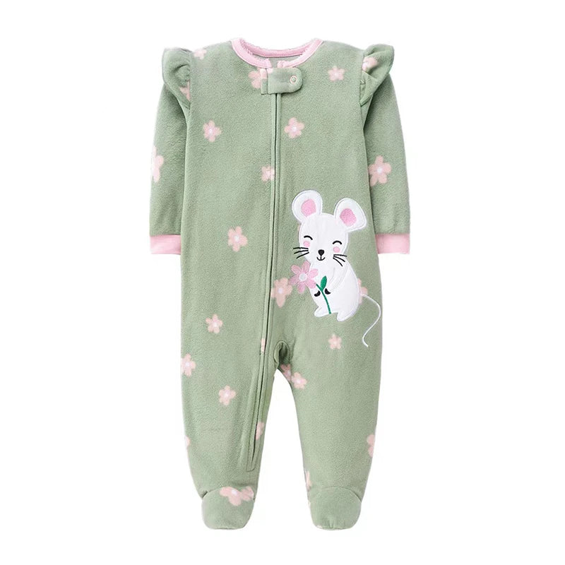 Winter Baby Boy Girl Rompers Clothes Zipper Fleece Autumn Warm Newborn Infants Pajamas Outfit Animal Jumpsuit Clothing 0 -12 M