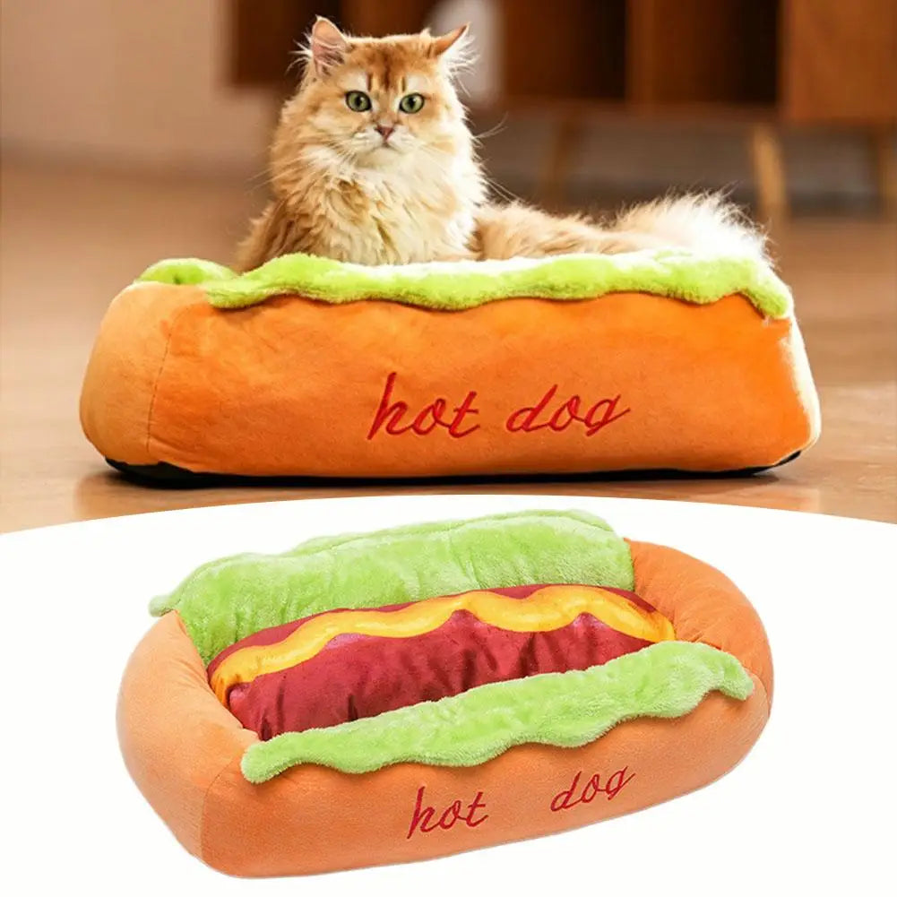 Pet Hot Dog Kennel Cute Cartoon Sausage Kennel Warm Comfortable Cat Dog Bed Sofa Removable Washable Pet Mat Pet Puppies Supplies