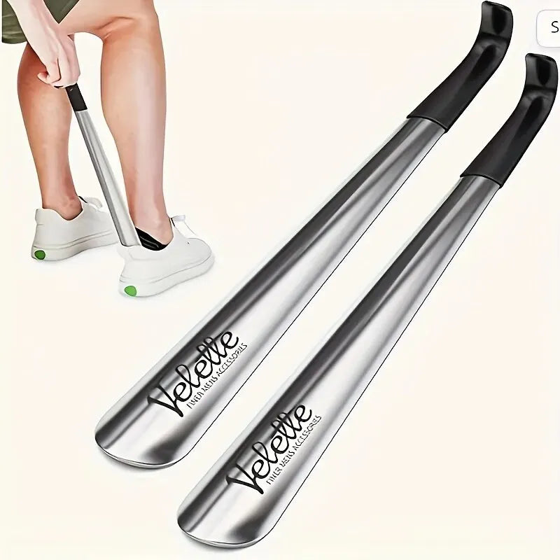 1pc 16.5-inch Stainless Steel Pair Shoehorn With A Black Handle Makes It Easy To Wear Shoes Without Bending Over
