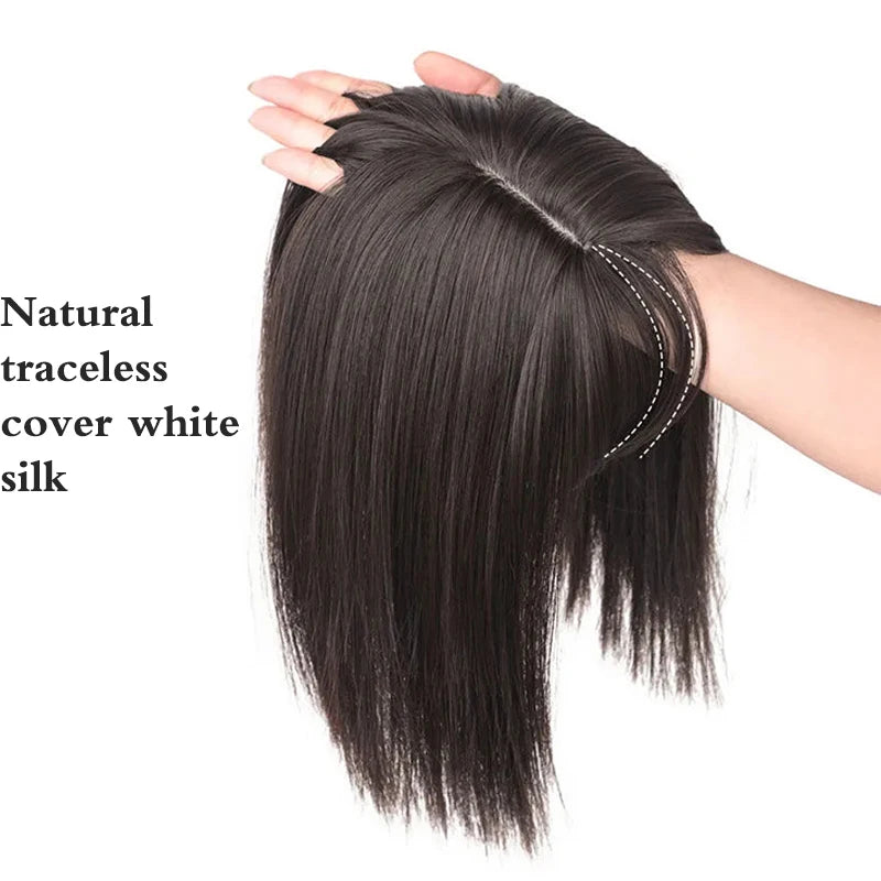 Synthetic Topper Hair Piece  Extension Wigs For Women Clip-on Natural Clip In Straight Wig With Bangs Black High Quality