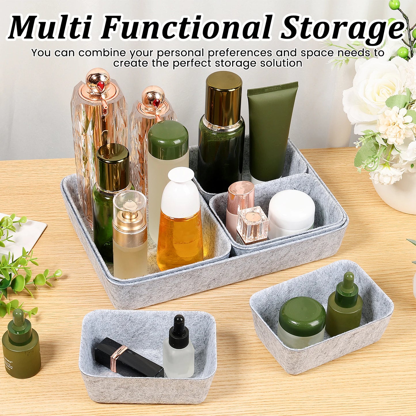 14Pcs Felt Drawer Storage Box Desk Organizer Thickened Multi-Purpose for Cosmetic Makeup Office Supplies Organizer 3 Size