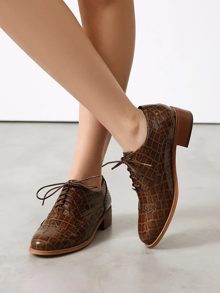 2025 Women Shoes Spring New Fashion Round Toe Lace Up Retro Single Shoe for Office Party Walk Thick Low Heeled big Size 48 775-1