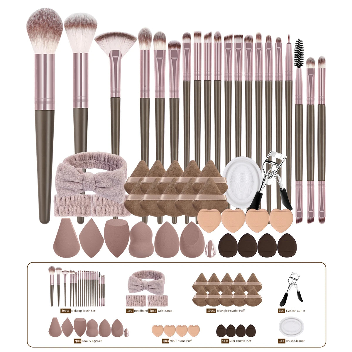 MAANGE 50pcs Makeup Kit 20pcs Professional Makeup Brush Set 25pcs Air Cushion Puffs Eyelashes Curled 4pcs Wash Accessories Gift