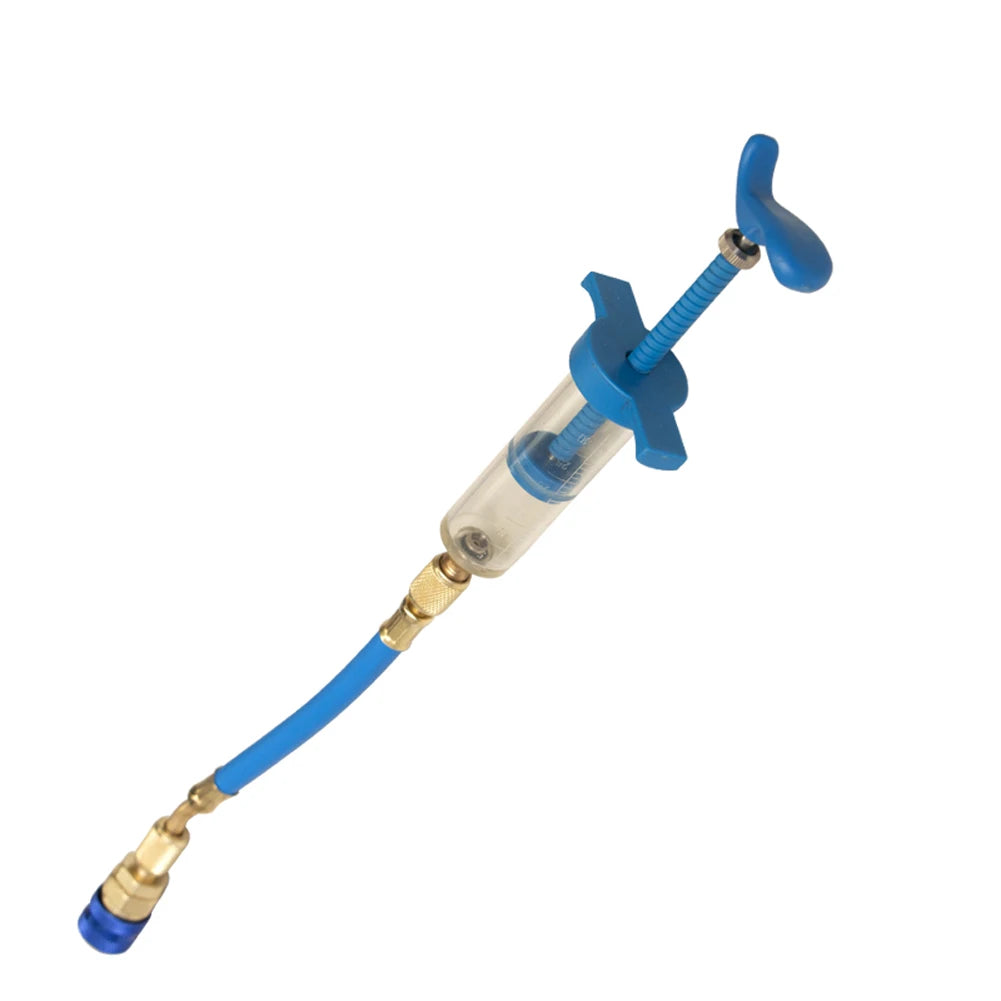 Car A/C Oil/Dye Injector 30Ml 1Oz with Low Side Quick Coupler Adapter 1/4 Air Conditioning Automotive Oiler Injection Syringe