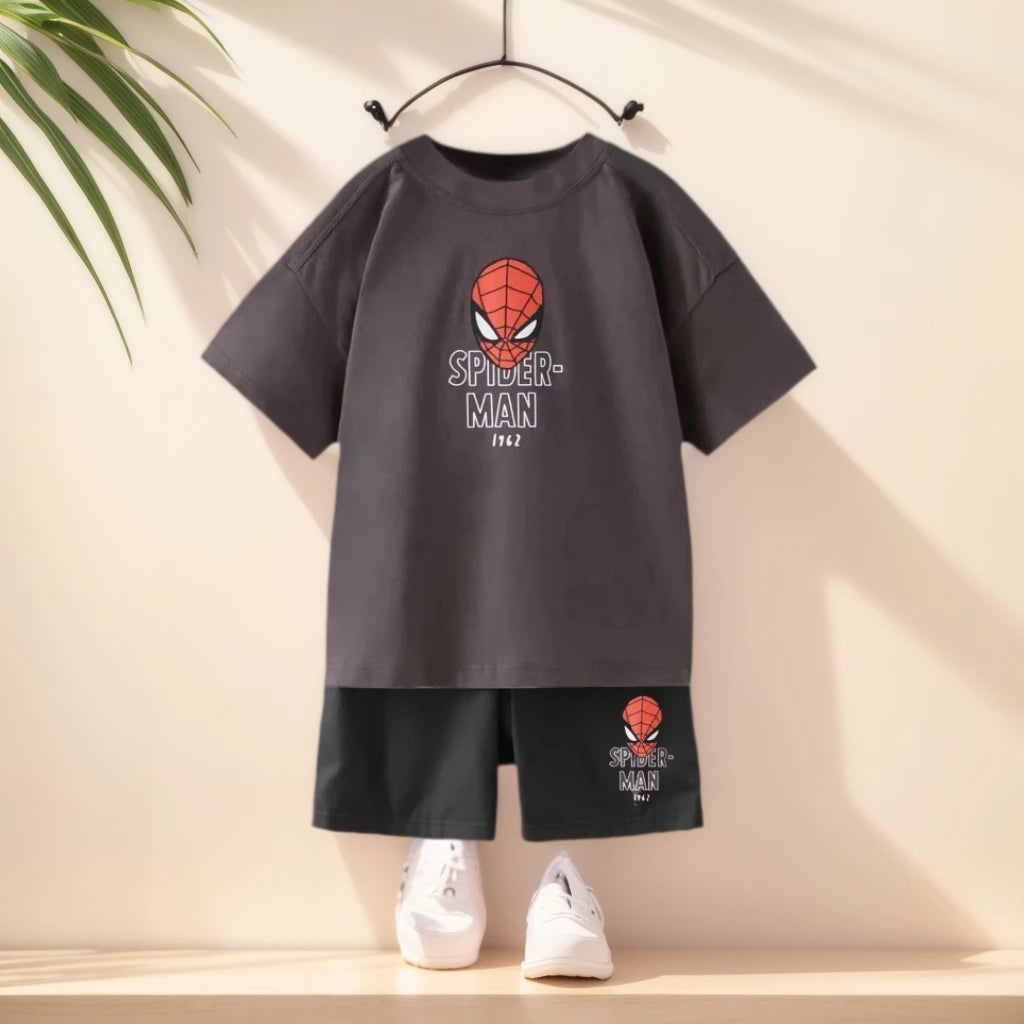 Spiderman T-shirt Shorts Two Piece Set 2025 New Summer Clothing Popular Design Baby Boy Short Sleeve Suit Tees Tracksuits