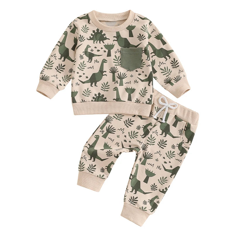 Toddler Boys Clothes Dinosaur Print 6 12 18 24 Months 3T 4T Outfits Long Sleeve Pullover Jogger Pant 2PC Sets