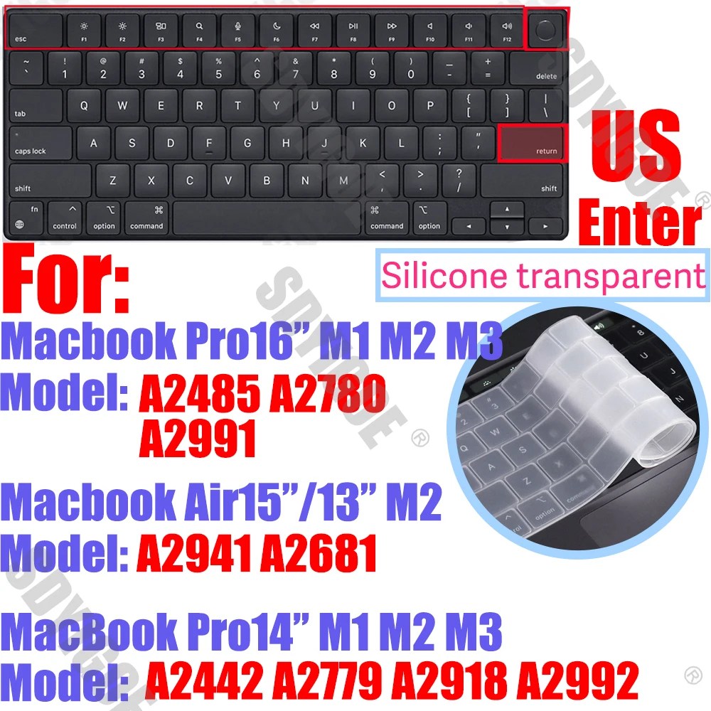 Silicone Keyboard Cover Skin for all models MacBook Air/Pro13“14”15“16” M1 M2 M3 Chip Model A2918 A2991 A2338 A2337 A2681 US&amp;EU