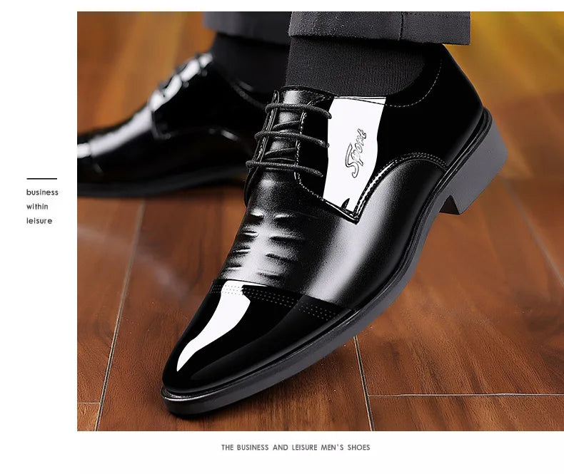 Glossy Leather Men's Shoes Casual Wedding High-Heeled Pointed-Toe Business Style British Leisure Men's Footwear